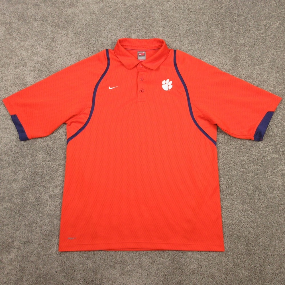 Clemson Tigers Polo Shirt Mens Large Orange Nike Team Performance Drifit Golf